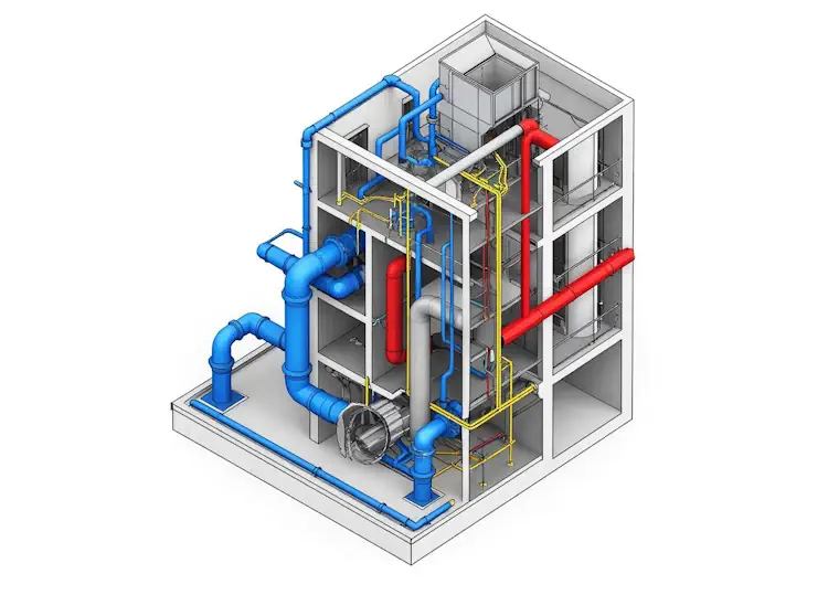 Разрез здания с техническими системами